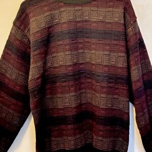 Vintage 80s Cellini Sweater Mens Size Medium Red Brown Gray Chevron‎ Woolmark